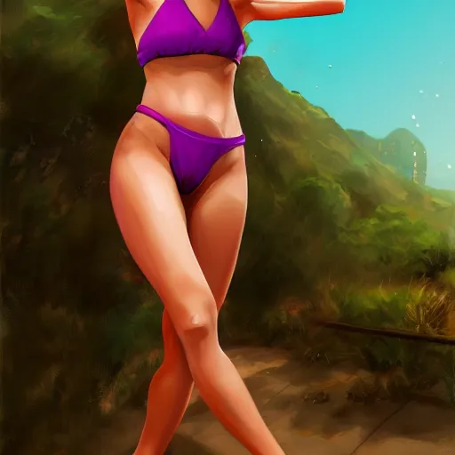 Image similar to wimp lo from kung pow in bikini, realism, digital painting, ultra detailed, artstation