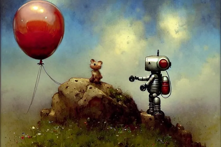 Image similar to adventurer ( ( ( ( ( 1 9 5 0 s retro future robot android mouse rv balloon robot. muted colors. ) ) ) ) ) by jean baptiste monge!!!!!!!!!!!!!!!!!!!!!!!!! chrome red