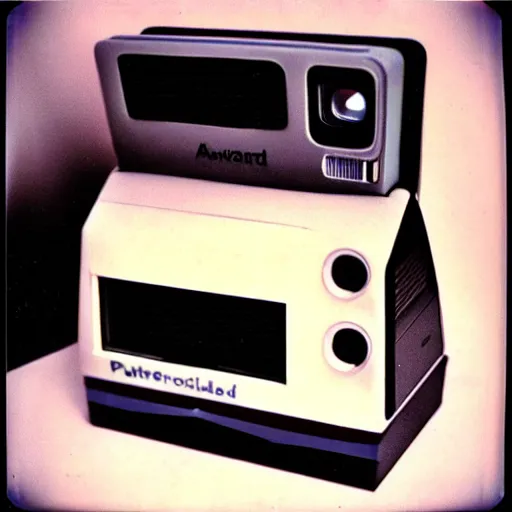 Image similar to old polaroid of a retro futurist computer, award winning