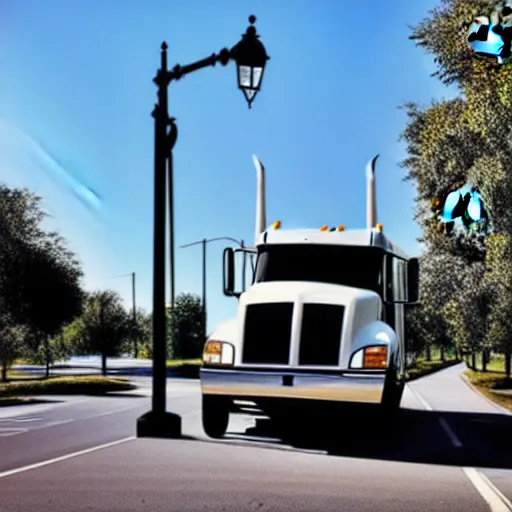 Image similar to truck above a street light pole