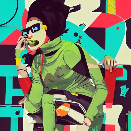 Prompt: Jet Set Radio Profile Picture by Sachin Teng, asymmetrical, Organic Painting , Matte Painting, geometric shapes, hard edges, graffiti, street art, 300 dpi :2 by Sachin Teng:4