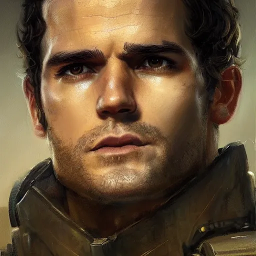 Prompt: portrait of a man by greg rutkowski, he looks like henry cavill with military short hair and shaved, impeccable military composure, wearing tactical gear of the galactic alliance, he is about 3 0 years old, highly detailed portrait, digital painting, artstation, concept art, smooth, sharp foccus ilustration, artstation hq