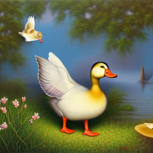 Image similar to a duck on the prowl kevin sloan oil painting