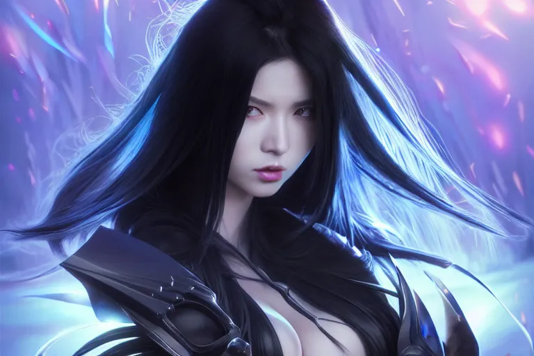 Image similar to extremely beautiful aesthetic girl with ego weapons, black long hair, occlusion shadow, specular reflection, rim light, unreal engine, octane render, artgerm, artstation, art by hiroaki samura and jiro matsumoto and yusuke murata, high quality, highly detailed 8 k, fantasy illustration, beautiful shape of face and body, epic scene