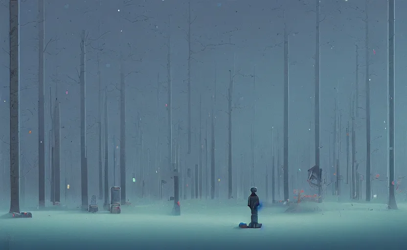 Image similar to a moment of introspection, fantasy, simple, serence, beautiful, meditation, calm, blue by simon stalenhag