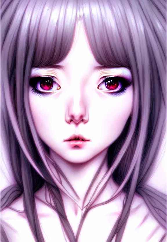 Prompt: portrait girl insane creepy illustrated by artgerm range murata detailed amazing super ornate intricate film soft shadowing color pencil anime art cool lifelike realistic glass polished face eyes nose hair style