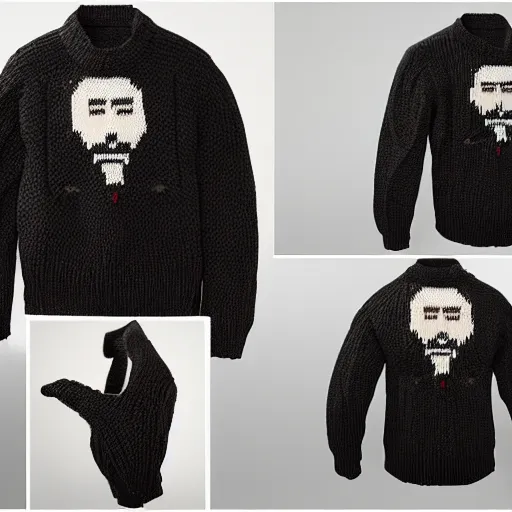 Image similar to a hand knit wool sweater with an keanu reeves face pattern