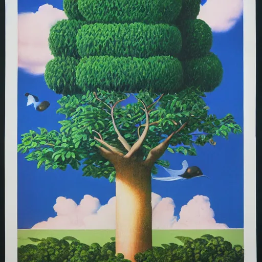 Image similar to A Singaporean propaganda poster designed by Rene Magritte