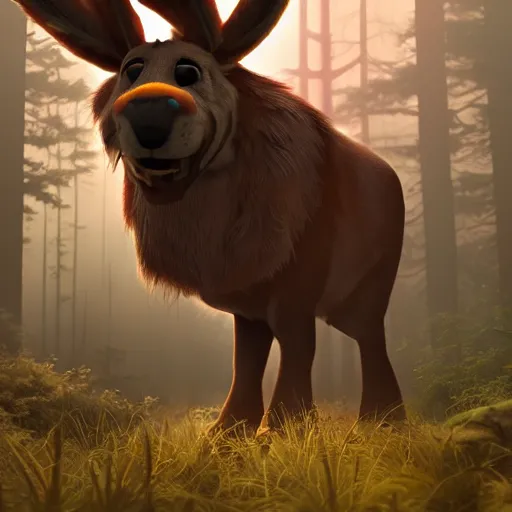 Prompt: medium shot native american with animal companion, in a dark forest, mysterious, backlit, still from a pixar dreamworks movie, trending on artstation