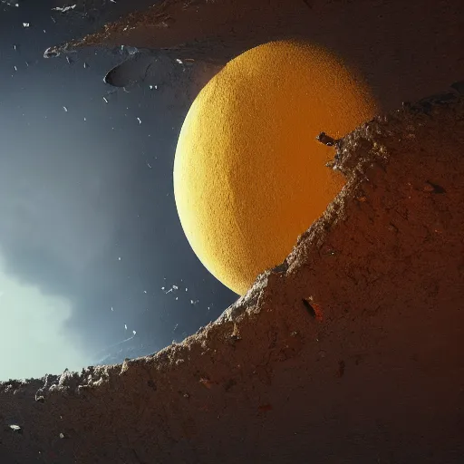 Prompt: a beautiful moon shattered from a comet impact view from the orbit of the earth trending on artstation by Albert Bierstadt,octane render,4k,detail