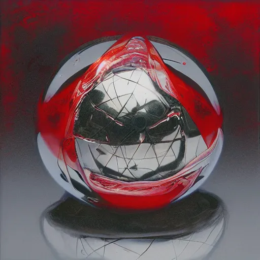 Image similar to chrome spheres on a red cube by ayami kojima