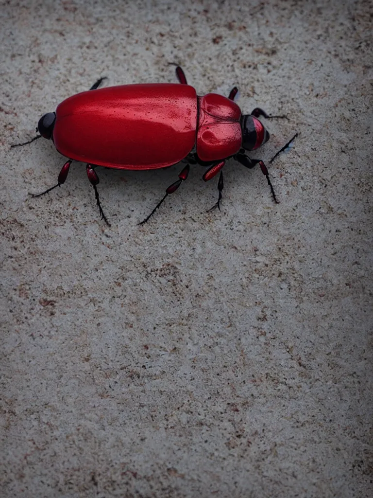 Prompt: subsurface scattering. close - up shot of a beautiful red and white beetle. insect eyes. complementary color scheme. by zhang kechun. studio photography high quality highly detailed award winning photograph by national geographic. soft volumetric light, smooth gradient.
