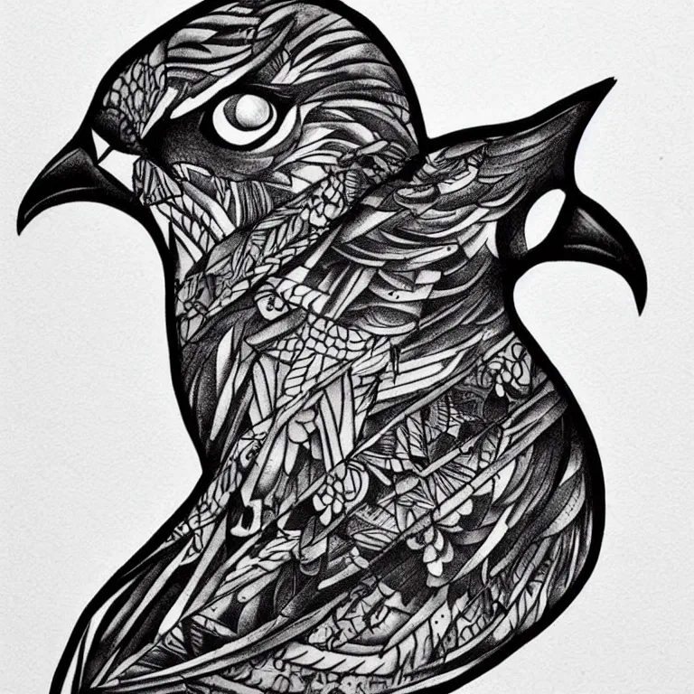 Image similar to new school pigeon tattoo design! dream tattoo of a common nyc street pigeon, stylized