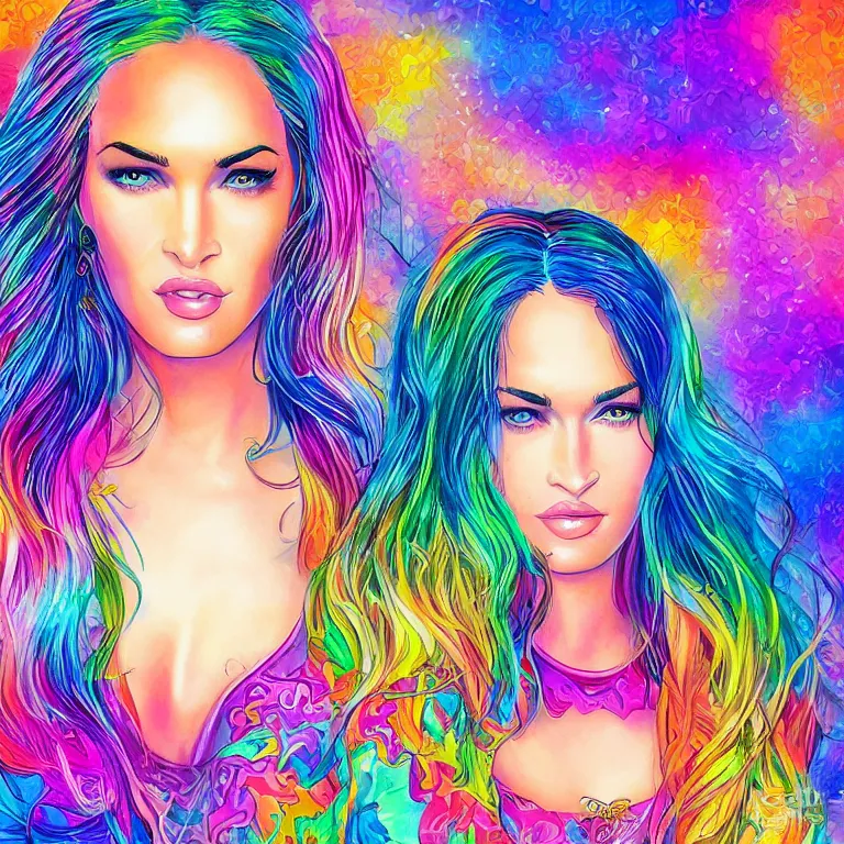 Image similar to Lisa Frank Megan Fox, beautiful digital art