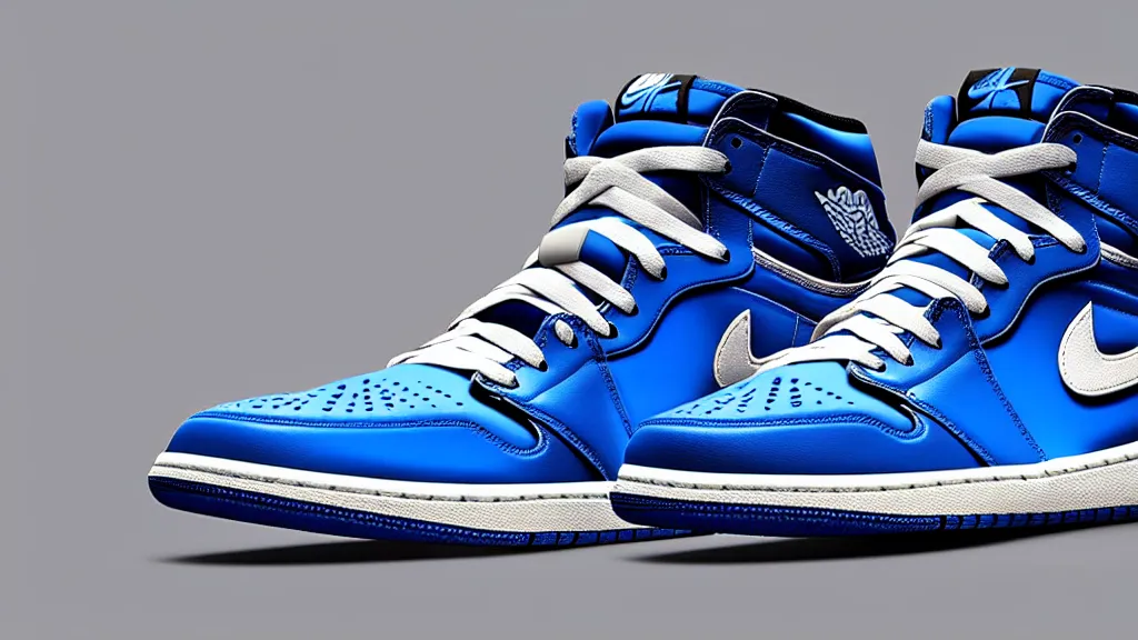 Image similar to sneakers Air Jordan 1 with elements of plane F18 in blue color, pixel art by Gerardo Quiroz, devian art, 4k