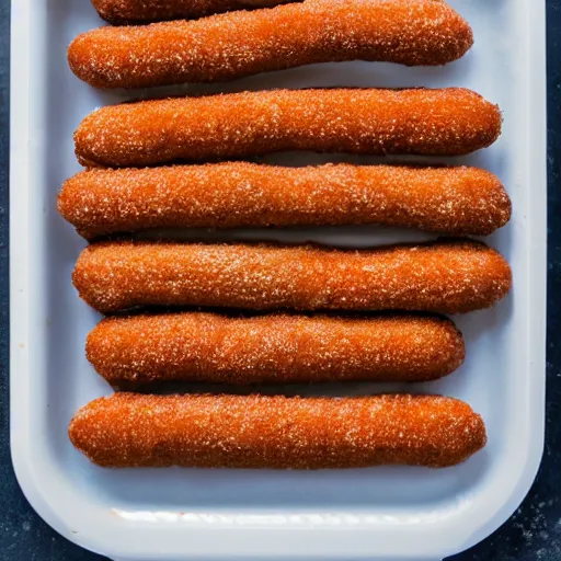Prompt: a dutch friture snack called Frikandel Speciaal, served in a white long plastic container on a plate