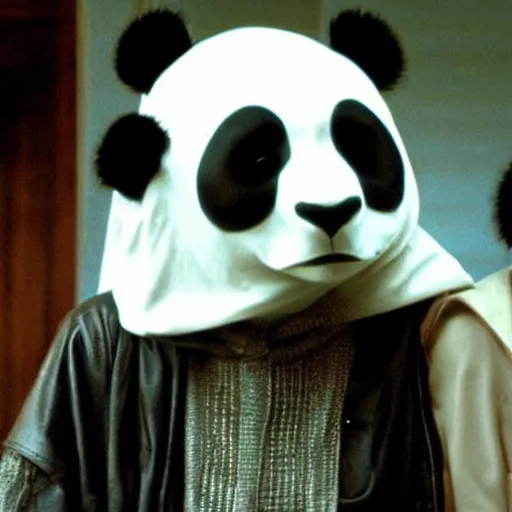 Prompt: eyes wide shut movie cultists in hoods and panda masks