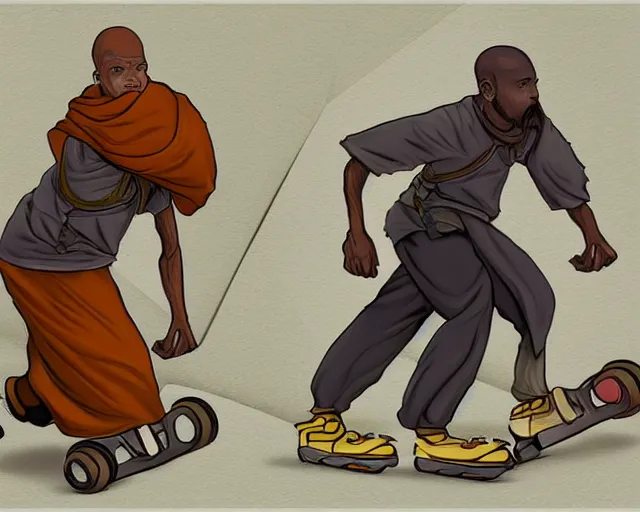 Image similar to a cell shaded cartoon of a monk in rollerblades, illustration, subtle colors, post grunge, highly detailed, sharp focus, Trending on Artstation, HQ, deviantart, art by artgem