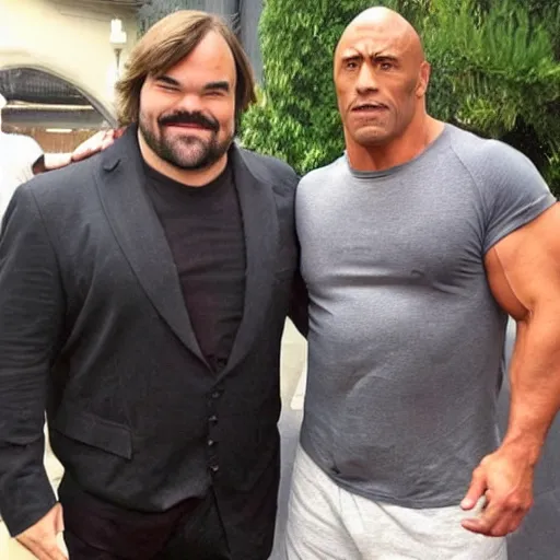 Image similar to jack black and the rock as a single portly buff man