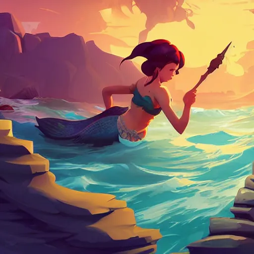 Image similar to painting mermaid treasure on sea of thieves game avatar hero smooth face median photoshop filter cutout vector, behance hd by jesper ejsing, by rhads, makoto shinkai and lois van baarle, ilya kuvshinov, rossdraws global illumination