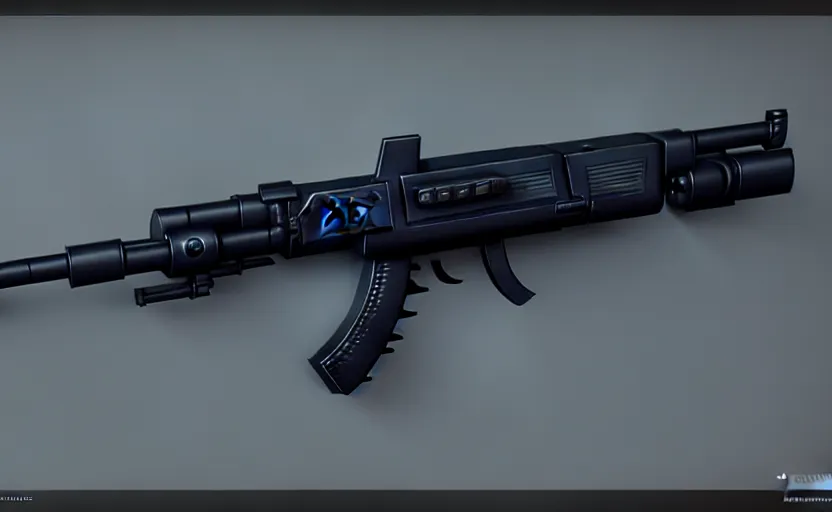 Image similar to futuristic submachine gun, studio lighting, octane render, photorealistic, highly detailed, trending on artstation, weapon concept art, weaponry concept designs