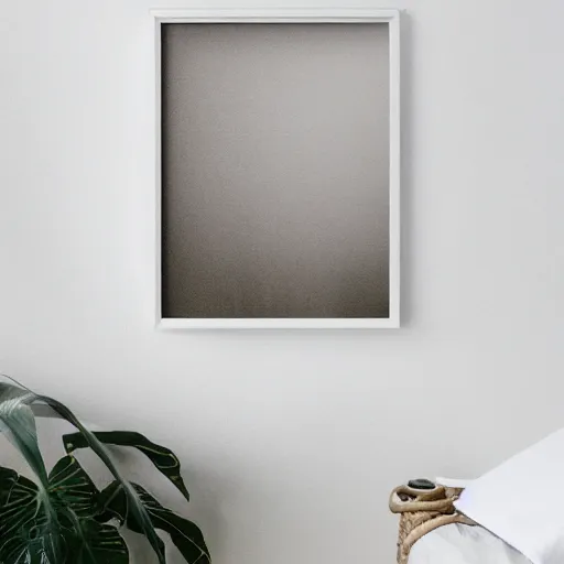 Image similar to a minimalist mockup photo with large blank frame, in a white boho style studio, trending on etsy