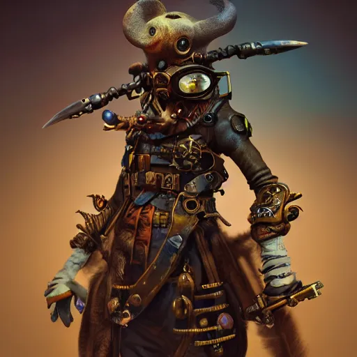 Prompt: rat warrior with steampunk goggles, clockwork, octane render, epic, cinematic, psychedelic, lsd, by ruan jia