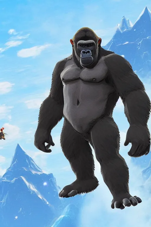 Image similar to an in game footage of a gorilla from the legend of zelda breath of the wild, breath of the wild art style.