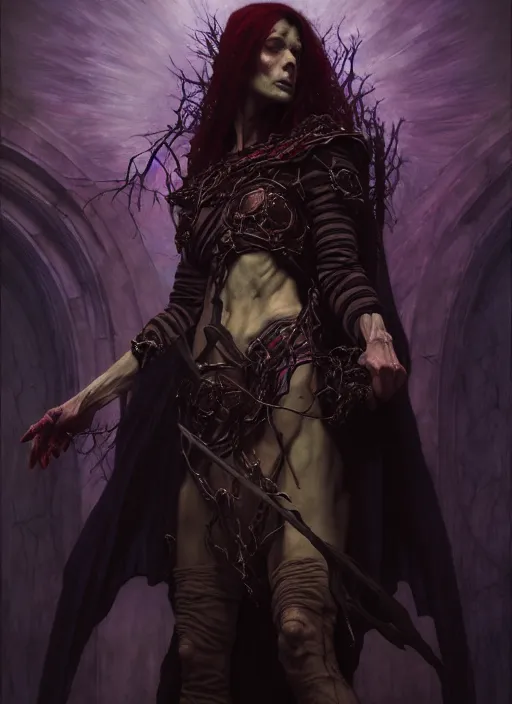 Image similar to necromancer casting toll the dead, full body, hyper realistic dnd character art portrait, dark fantasy art, intricate fantasy painting, dramatic lighting, vivid colors, deviantart, artstation, by edgar maxence and caravaggio and michael whelan and delacroix.