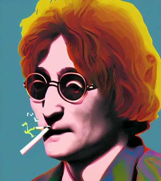 Image similar to 90s vaporware digital art of John Lennon smoking weed