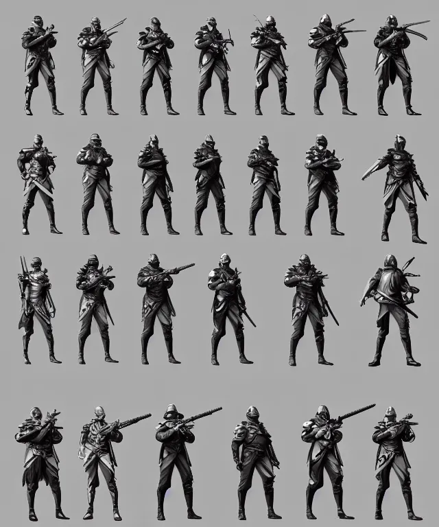 Image similar to 2 d shooter game concept art sprite sheet!!!, 1 8 0 0 victorian warrior concept art, hyperrealism, fine detail, 8 k, 3 d render, artgerm, artstation contest winner, cgsociety, cryengine, zbrush, vray, no background