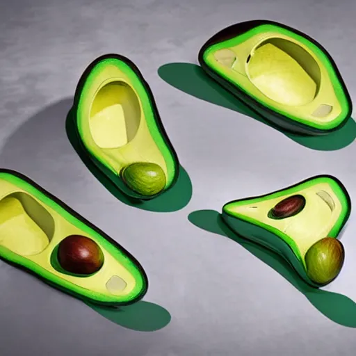 Image similar to Futuristic shoes in the shape of an avocado advertisement photo