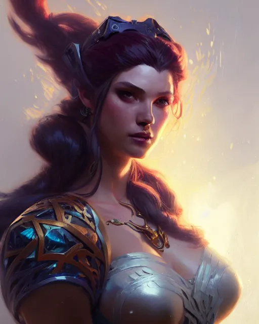 Image similar to kaisa from league of legends, character portrait, concept art, intricate details, highly detailed by greg rutkowski, gaston bussiere, craig mullins, simon bisley