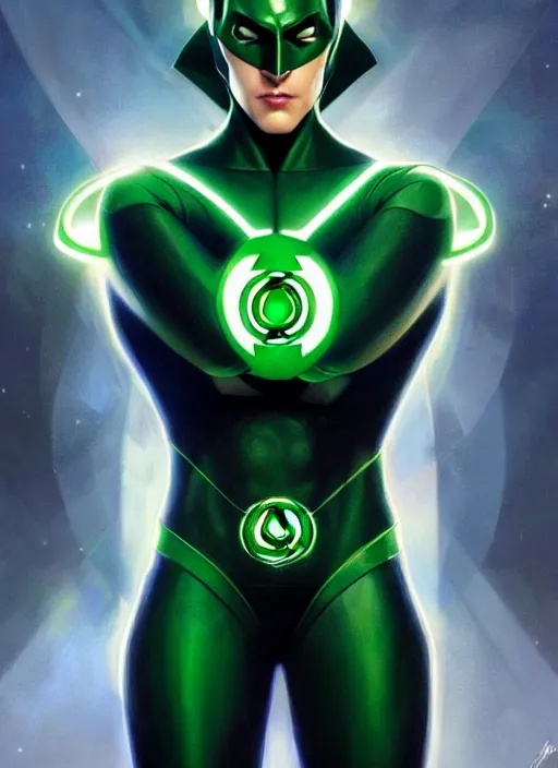 Image similar to symmetry!! green lantern, dc comics, sci - fi, global illumination!! intricate, elegant, highly detailed, digital painting, artstation, concept art, smooth, sharp focus, illustration, art by artgerm and greg rutkowski and alphonse mucha