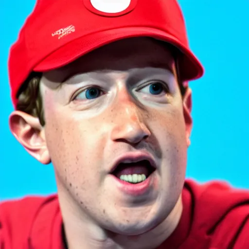 Image similar to Mark Zuckerberg cosplaying as Mario, highly detailed, high quality, HD, 4k, 8k, Canon 300mm, professional photographer, 40mp, lifelike, top-rated, award winning, realistic, sharp, no blur, edited, corrected, trending