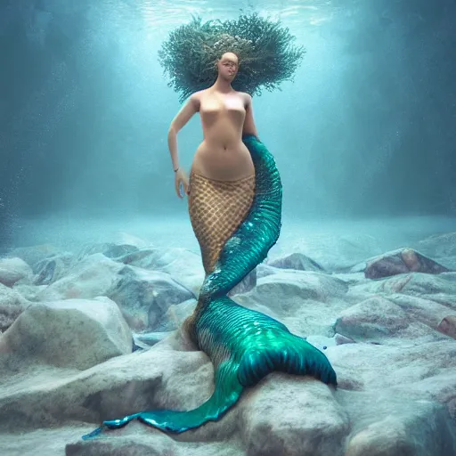 Image similar to underwater mermaid, hyper detailed, digital art, cinematic lighting, studio quality, smooth render, unreal engine 5, octane rendered, art style by klimt and nixeu and ian sprigger and wlop and krenz cushart.