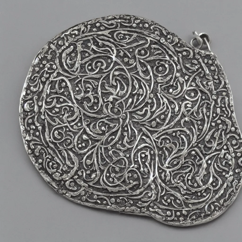 Image similar to Amulet Of Ottoman inlaid in silver, realistic, clean