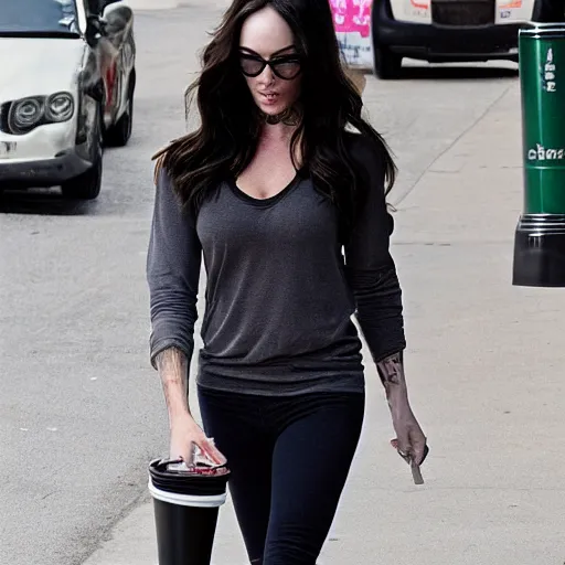 Image similar to Megan fox at Starbucks holding a tumbler