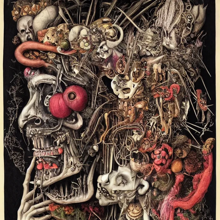 Image similar to post - punk new age album cover, asymmetrical design, magic, apocalypse, psychedelic, highly detailed, black white pink, magic, giger h. r., giuseppe arcimboldo