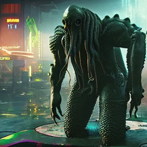 Image similar to cthulhu in cyberpunk 2 0 7 7