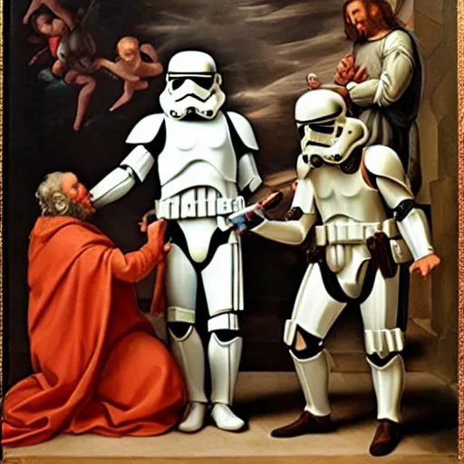 Image similar to Renaissance painting of a Stormtrooper