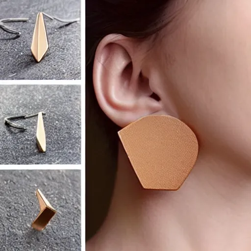 Image similar to “minimalistic beautiful surprising unusual abstract asymmetric earring design”