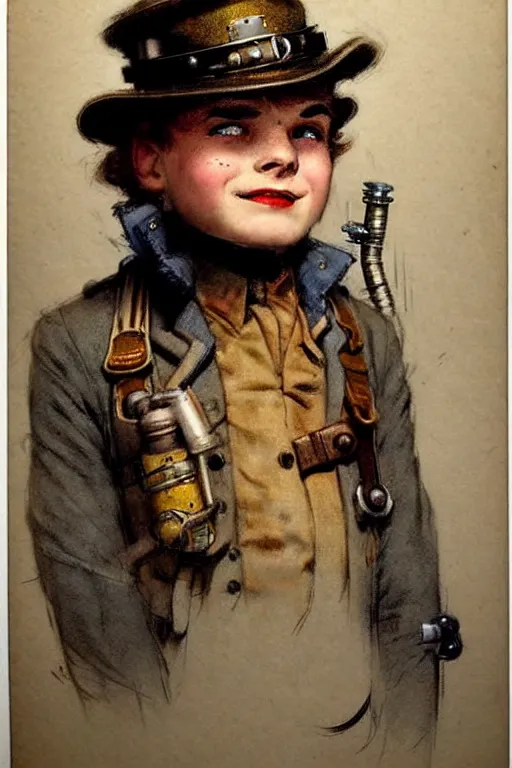 Image similar to ( ( ( ( ( 1 9 5 0 s retro future 1 0 year old adventurer in steampunk costume face portrait. muted colors. ) ) ) ) ) by jean - baptiste monge!!!!!!!!!!!!!!!!!!!!!!!!!!!!!!