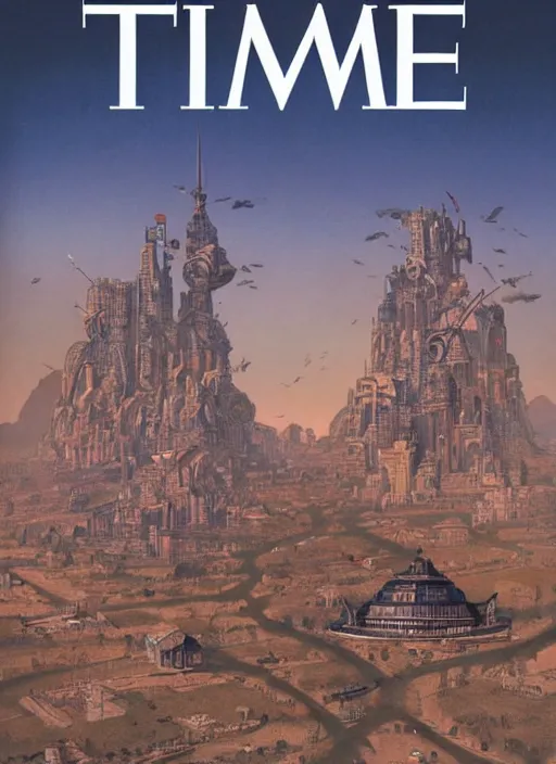 Prompt: TIME magazine cover, the coming AI singularity, by Luc Schuiten, 4k, HDR