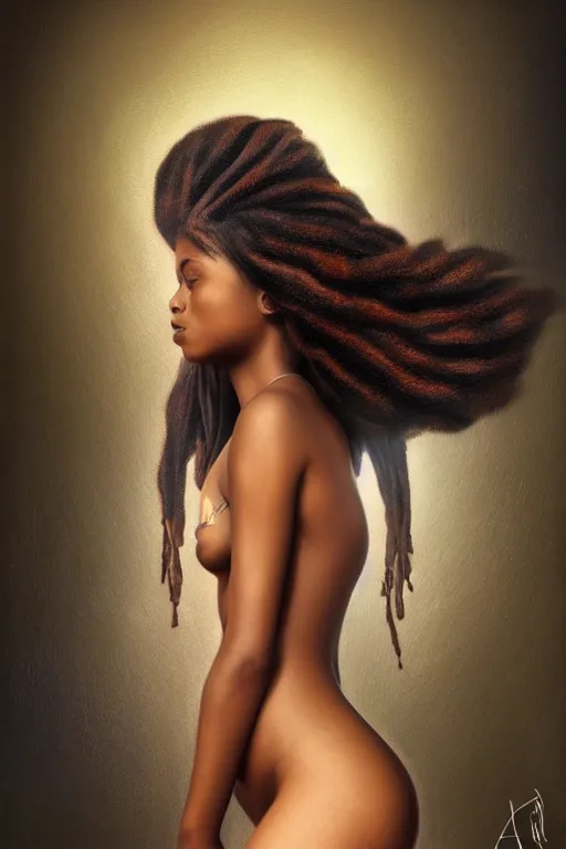 Image similar to body portrait of beautiful nubian ancestral tribal tattooed young pincess, underwater photography full body portrait of a young beautiful woman swimming low angle by terry o'neill intricate, elegant, highly detailed, digital painting, artstation, concept art, smooth, sharp focus, illustration, art by artgerm and greg rutkowski and alphonse mucha, 8 k