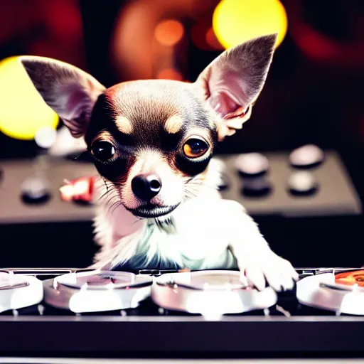 Image similar to photo of a chihuahua djing, stunning, 4 k