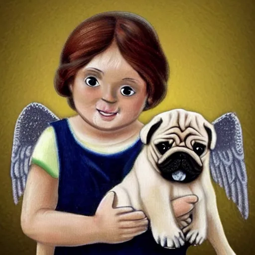 Prompt: biblically-accurate angel holding a pug puppy