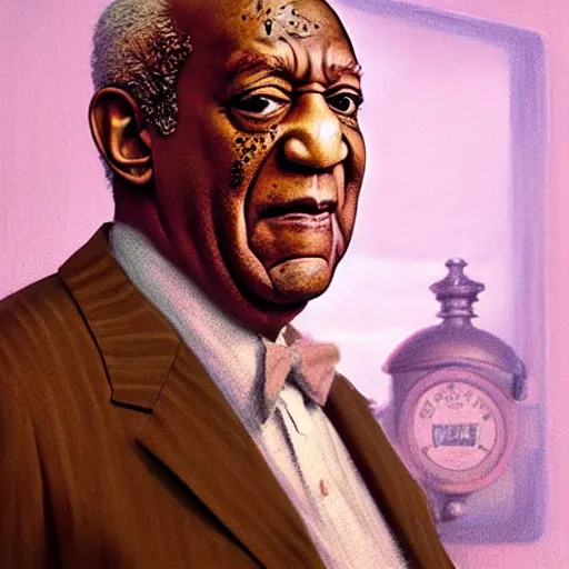 Image similar to Bill Cosby as Lloyd the Bartender in Stanley Kubrick's The Shining, closeup, D&D, fantasy, intricate, elegant, highly detailed, digital painting, artstation, concept art, matte, sharp focus, illustration, hearthstone, art by Artgerm and Greg Rutkowski and Alphonse Mucha