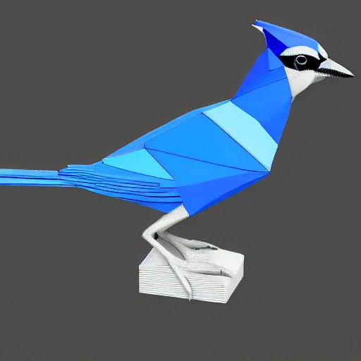 Prompt: Low polygon render of a blue jay on a white background, isometric 3d, ultra HD