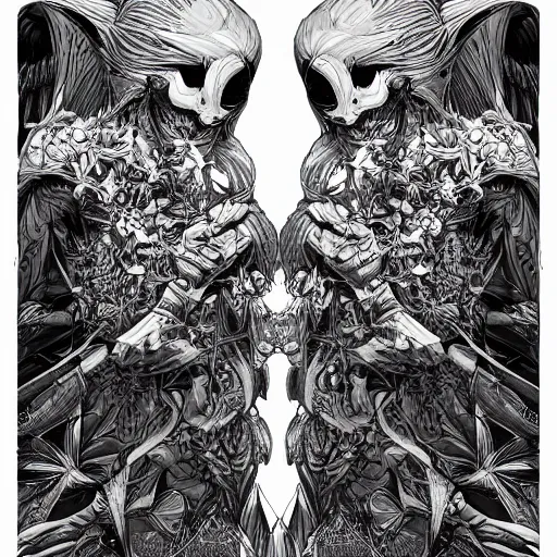 Image similar to angel versus devil, an ultrafine detailed illustration by james jean, final fantasy, intricate linework, bright colors, behance contest winner, vanitas, angular, altermodern, unreal engine 5 highly rendered, global illumination, radiant light, detailed and intricate environment